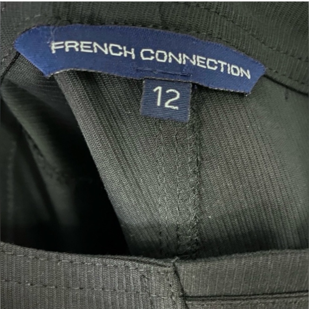 French Connection Fitted Black Denim-Like Mini Dress w/ Cross Back Straps & Belt - Picture 3 of 4